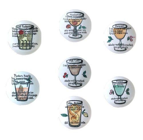 Inventory:  Mid-century Modern, Mid-Century Cocktail Drink Recipe Ceramic Coasters. Japanese, 1960s, $190