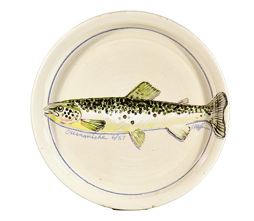 Carole Moses Harman Carole Moses Harman Ceramic Dish Painted with Ouananiche Salmon, Dated 6/87, Dated 1987 $500