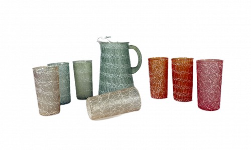 Vintage Vintage MCM Set of Color Craft Drinking Glasses & Jug (Eight Pieces), 1950s- $475