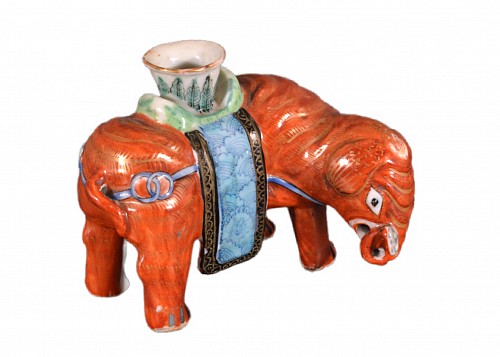 Inventory:  Chinese Export Porcelain, Chinese Export Porcelain Small Elephant Candlestick, 1860, $4,000