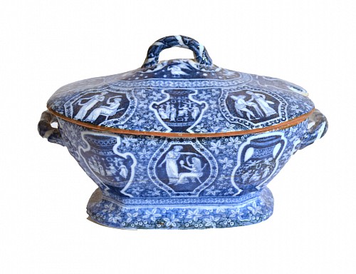 Spode Factory Copeland Neo-classical Greek Pattern Blue Sauce Tureen & Cover, 1847 $750