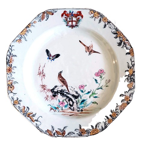 Inventory:  Chinese Export Porcelain, Chinese Export Porcelain Armorial Plate- Darcet or Webb, Circa 1755, $1,250