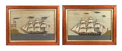 Inventory:  Sailor's Woolwork, Nautical Folk Art: British Sailor's Woolwork of a Royal Navy Ship, 1870, $15,000