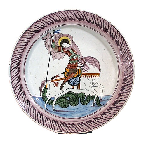 Dutch Delft Faience Dish decorated with St George & the Dragon, 19th Century $500