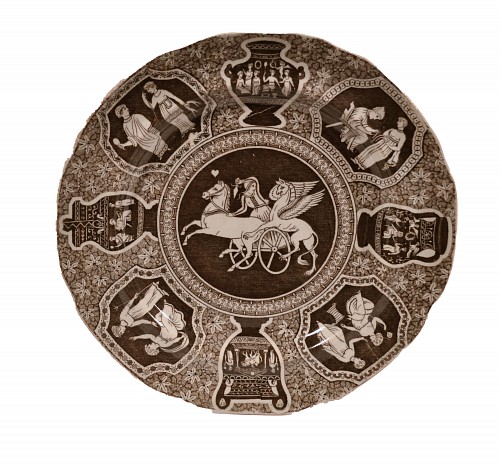 Inventory:  Spode Factory, Spode Neo-classical Greek Pattern Rare Black Brown Side Plate- Attack of the Griffin, 1810, $250