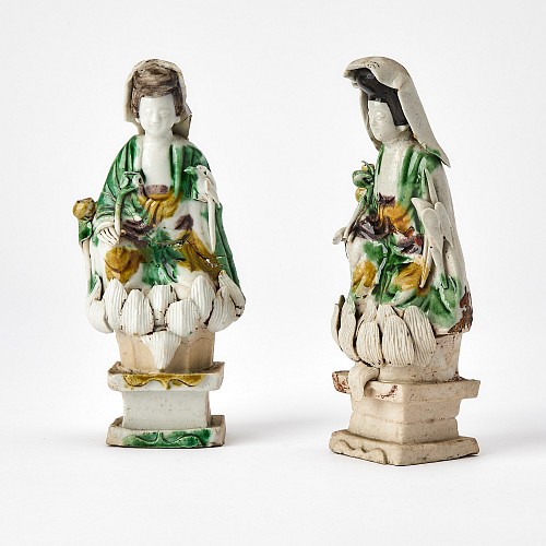 Inventory:  Chinese Porcelain, Chinese Kangxi Biscuit Porcelain Guanyin Figures, 1710, $1,250