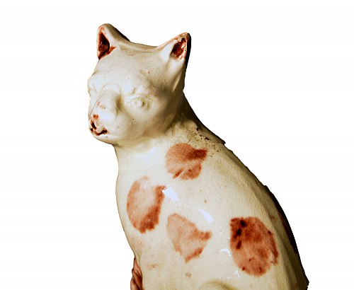 Creamware Pottery Antique English Creamware Staffordshire Toy Pottery Cat, 1780 $750
