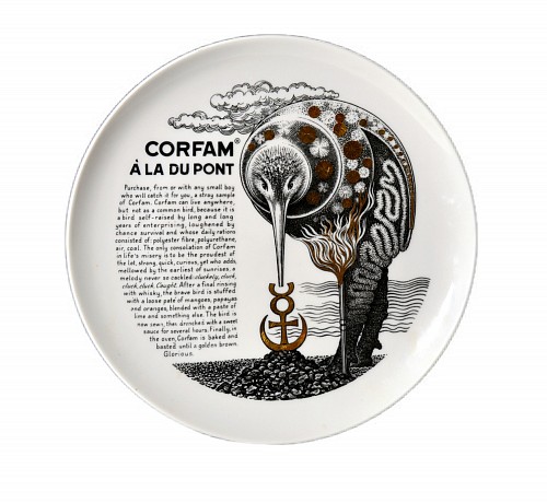Piero Fornasetti Piero Fornasetti Fleming Joffe Porcelain Recipe Plate- Corfam A La Dupont, 1960s $850