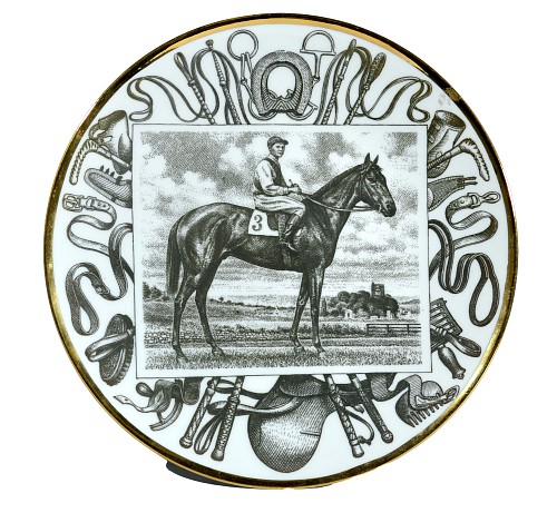 Piero Fornasetti Piero Fornasetti Race Horse Porcelain Plate,  Grand Campioni Italiani Del Galoppe (Great Italian Equestrian Champions) #10,  Tenerani, 1960's-70's $600