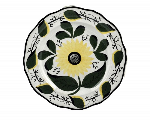 Pearlware Antique English Pottery High-fired Pearlware Sunflower Plate, Circa 1840 $300