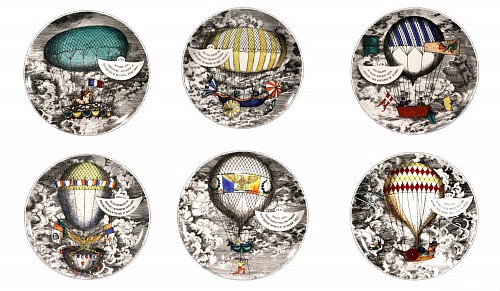 Piero Fornasetti Piero Fornasetti Hot Air Balloon Plates- Mongolfiere Pattern. A Set of Six, 1970s $3,750
