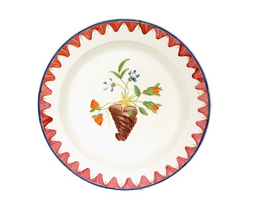 Creamware Pottery English Creamware Cornucopia Wall Pocket Decorated Plate, 1800-20 SOLD &bull;