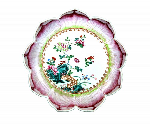 Inventory:  Chinese Export Porcelain, Chinese Export Porcelain Lotus Leaf-Shaped Dish, 1765, SOLD &bull;