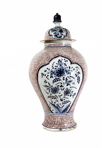 Inventory:  German Faience, 18th-century German Faience Powdered Manganese & Blue Large Vase & Cover, 1750, $8,500