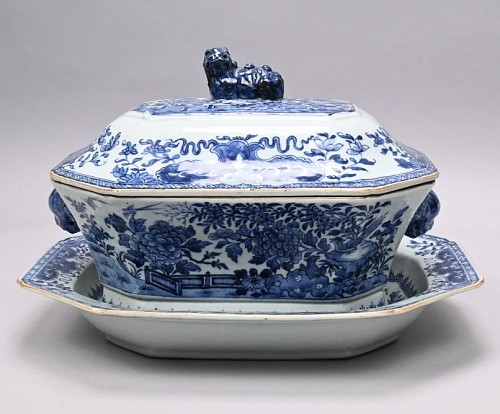 Inventory:  Chinese Export Porcelain, Chineser Export Blue & White Soup Tureen, Cover & Stands, 1755-65, $3,000