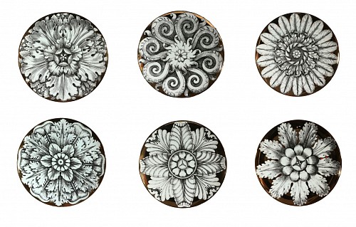 Piero Fornasetti Rosoni Pattern Piero Fornasetti Porcelain Plates, A Numbered Set of Six, 1970s-80s $3,750