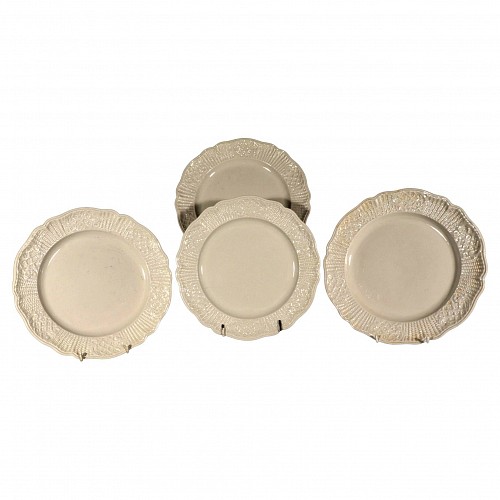 Inventory:  Creamware Pottery, 18th Century Creamware Plates with Basketweave Border- A Set of Four, 18th Century, $2,500