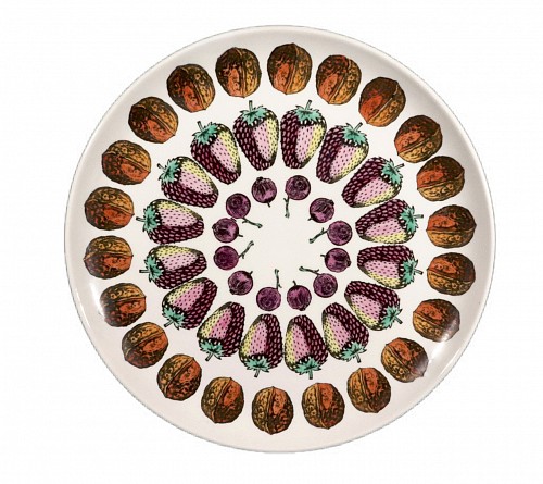 Inventory:  Piero Fornasetti, Piero Fornasetti Ceramic Plate with Giostra Di Frutta Pattern, #4 in Series, 1955-1960, SOLD &bull;