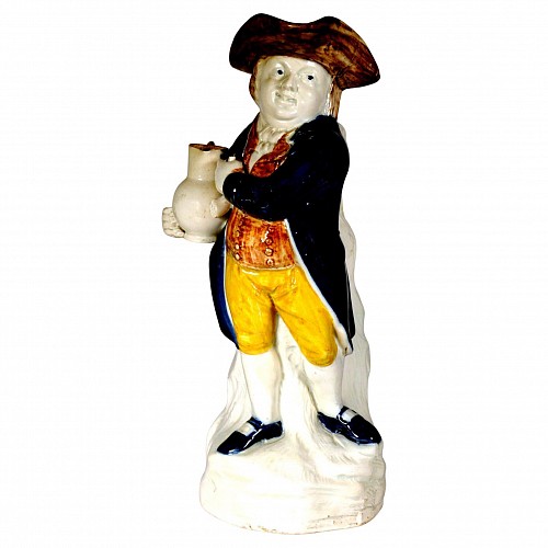 Inventory:  Pearlware, English Pottery Hearty Good Fellow Pearlware Toby Jug, 1800, $2,200