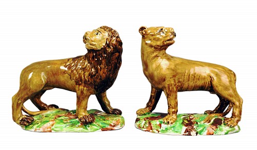 Pearlware 18th Century English Pottery Pearlware Lion & Lioness Figures- Ralph Wood Type, 1780-1800 $5,500