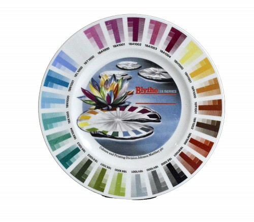 Blythe Factory Blythe Factory Porcelain Artist Colour Sample Plate titled Onglaze Colours for Earthenware, 20th Century $500