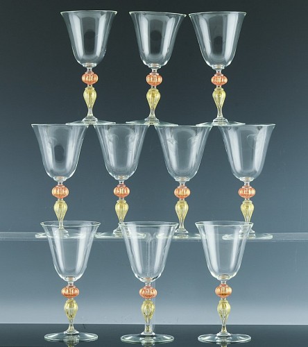 Murano Glass Italian Murano Art Glass Red Wine Glasses-Set of Ten, 1960s $1,850