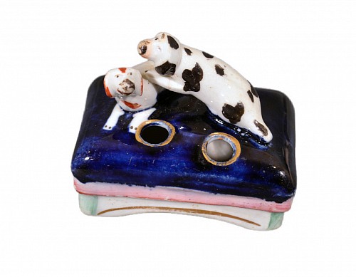 Staffordshire Staffordshire Miniature Spaniels on Pen-holder Cushion Base, 1850 $250