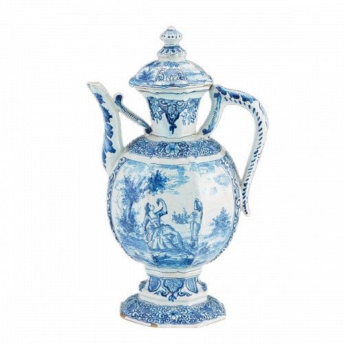 Continental Pottery French Faience Covered Blue & White Jug, 1900 $950