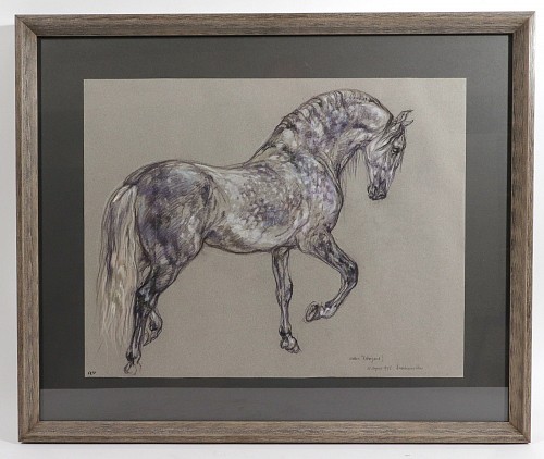 Leslie Charlotte Benenson Horse Pastel by Leslie Charlotte Benenson of Stallion 'Lebrijano' , An Andalusian Horse, dated 20th August 1995, Dated August 20, 1995 $1,500