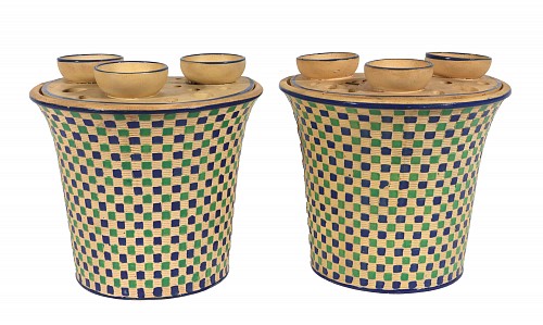 British Pottery Regency Geometry: A Pair of Diced Caneware Bough Pots Attributed to Neale & Co. or Davenport, 1800 $4,000