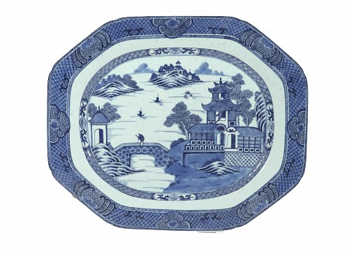 Inventory:  Chinese Export Porcelain, Chinese Export Porcelain Blue & White Canton Large Serving Dish, 1785-1800, $1,800