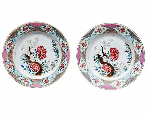Inventory:  Chinese Export Porcelain, Chinese Export Famille Rose Porcelain Pair of Large Dishes, Circa 1735-50, $5,500