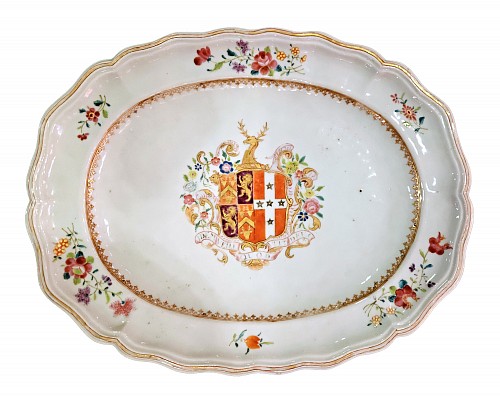 Chinese Export Porcelain Chinese Export Porcelain Armorial Dish Arms of Hugget Quarterly Impaling Randolph, 1755 $4,500