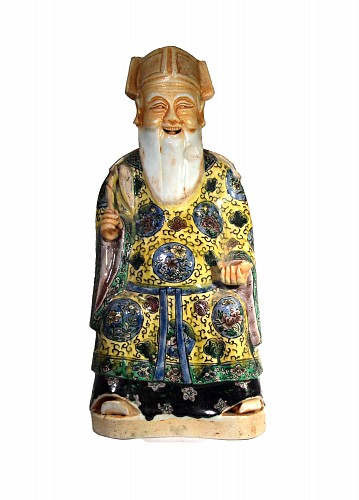 Chinese Export Porcelain Chinese Porcelain Seated Figure of Daoist Figure, 19th Century $750