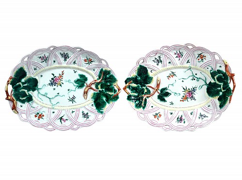 Inventory:  First Period Worcester Porcelain, First Period Worcester Porcelain Basket Weave & Leaf Dishes, 1758-60, $6,500
