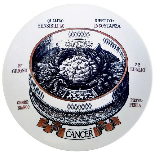Inventory:  Piero Fornasetti, Vintage Piero Fornasetti Astrological Zodiac Plate- Cancer,
"Gli Zodiaci Farmacopei, No 8, Especially made for Crinos By Fornasetti", 1960s, $675