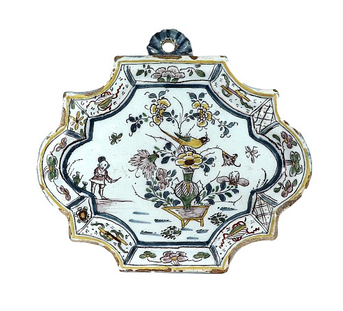 Dutch Delft Dutch Delft Polychrome Chinoiserie Plaque, 1730-40 $2,500