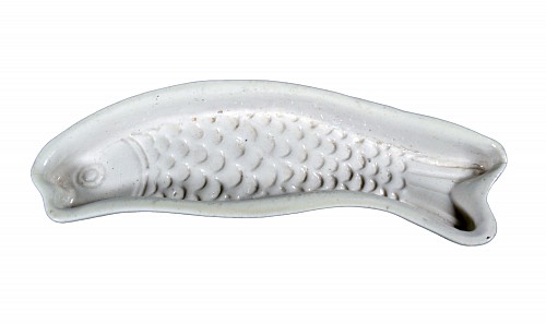 Inventory:  Salt Glazed Stoneware, Saltglaze Stoneware Press-molded Confectionary Fish-form Mold, 1750-65, $700
