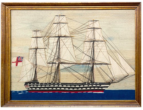 Inventory:  Sailor's Woolwork, English Sailor's Woolwork of a Second Rate Battleship with White Ensign, 1865-75, $7,500