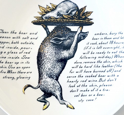 Piero Fornasetti Piero Fornasetti Recipe Plate, Vero-Pig Piccadilly, Made for Fleming Joffe, 1960s-1974 $750