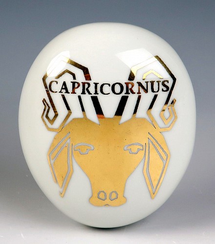 Inventory:  Piero Fornasetti, Piero Fornasetti Ceramic Pebble Capricorn Zodiac Paperweight, 1960, $795