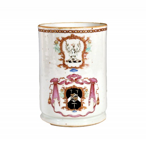 Chinese Export Porcelain Chinese Export Porcelain Armorial Tankard, Mosey with Pulleyne in Prentice, Circa 1755 $2,800