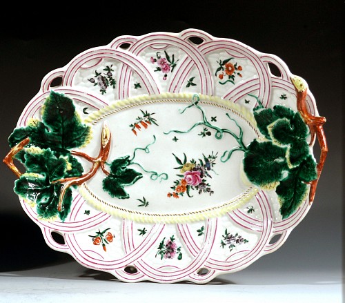 First Period Worcester Porcelain First Period Worcester Porcelain Basket Weave & Leaf Dishes, 1758-60 $6,500