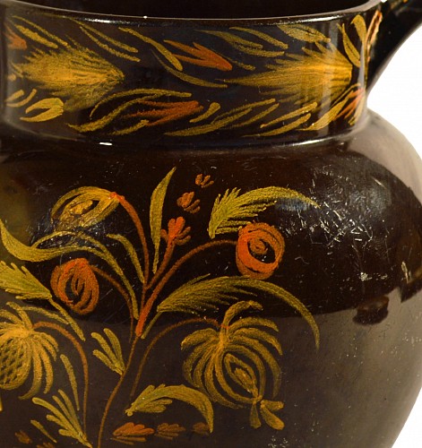 Inventory:  Pearlware, British Pearlware Brown Dipped-ware Jug with Yellow and Orange Flower Decoration, Possibly Swansea, Circa 1820, $550