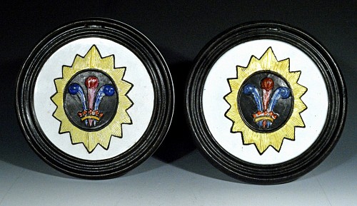Pearlware Antique English Pearlware Prince of Wales Feathers Pottery Plaques, 1800-1820 $3,000