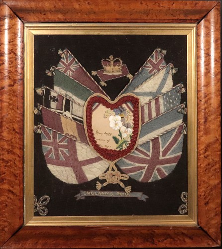 Inventory:  Sailor's Woolwork, Sailor's Woolwork (Woolie) with Heart Valentine and Flag Surround, 1880, $2,500