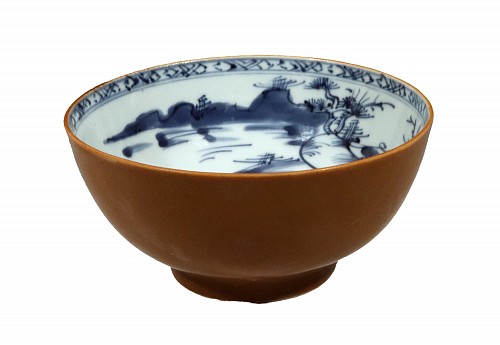 Inventory:  Chinese Export Porcelain, Chinese Export Porcelain Nanking Cargo Cafe au Lait and Blue Bowl, 1750, $1,250