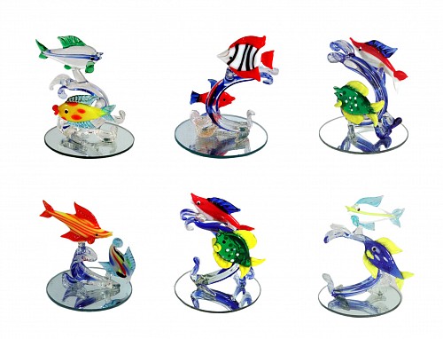 Inventory:  Mid-century Modern, Vintage Italian Murano Glass Fish Figures-A Set of Six, 1970s, $250
