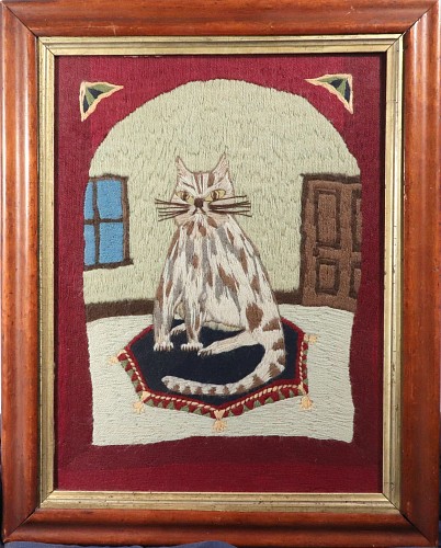 Folk Art Folk Art Woolwork of a Ship's Cat, 1860s SOLD &bull;