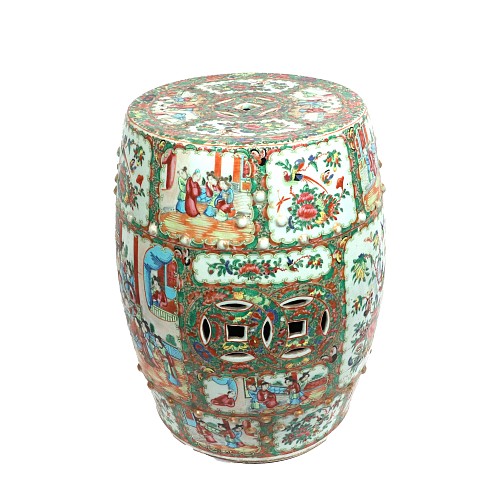 Inventory:  Chinese Export Porcelain, Chinese Export Porcelain Rose Medallion Garden Seat, Mid-19th Century, SOLD &bull;